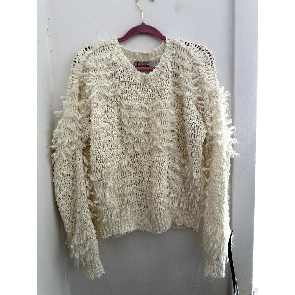 JOYCE Vintage Cream Shaggy Sweater | Size Large
